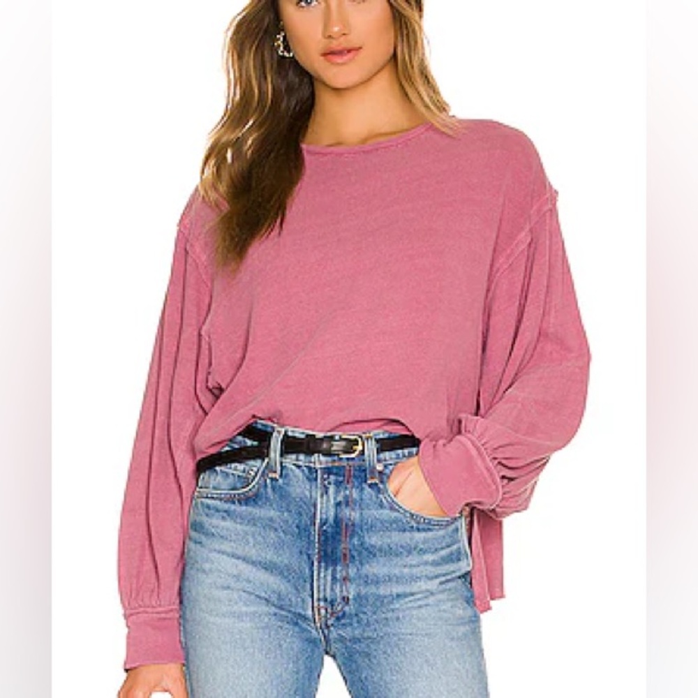 Free People Ready For This Woven Knit Long Sleeve Shirt Tee Top Pink Revolve